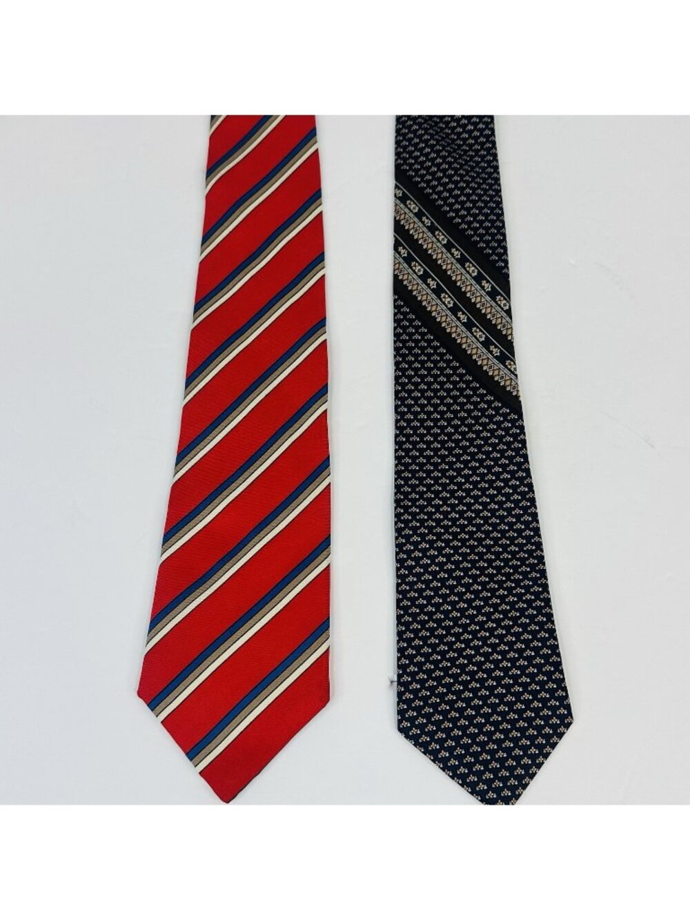 Yves Saint Laurent Ties 2pc LOT Red Blue Striped Silk Necktie Designer Vintage
